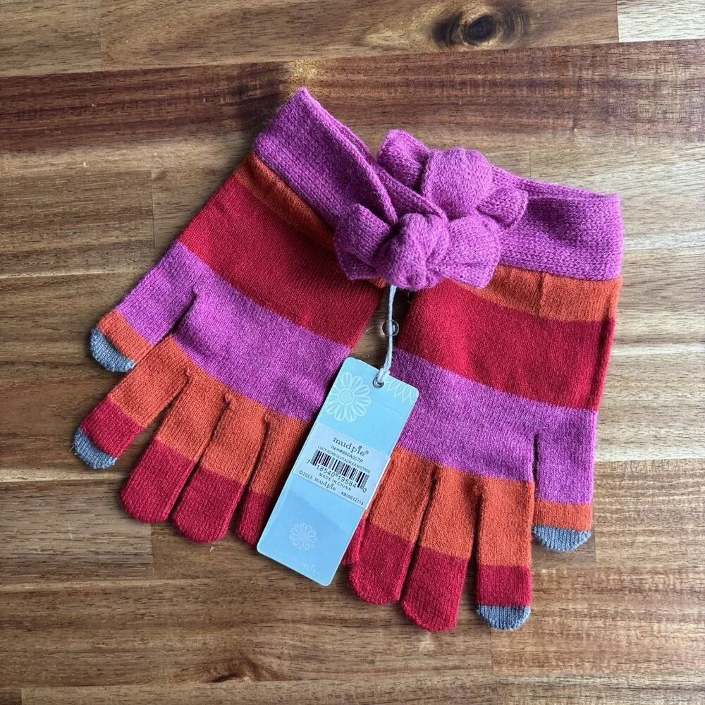 Mud Pie Womens Winter Gloves Rainbow Stripe Multicolored One Size Acrylic‎ NWT